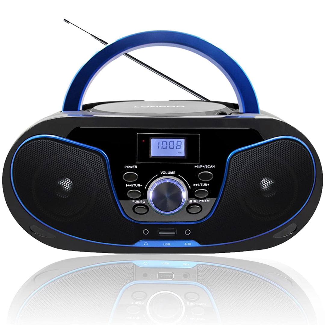 Tragbar CD Player Boombox Bluetooth - mit UKW Radio, USB Eingang & AUX & Kopfhörern Ports, 2 x 2 Wat
