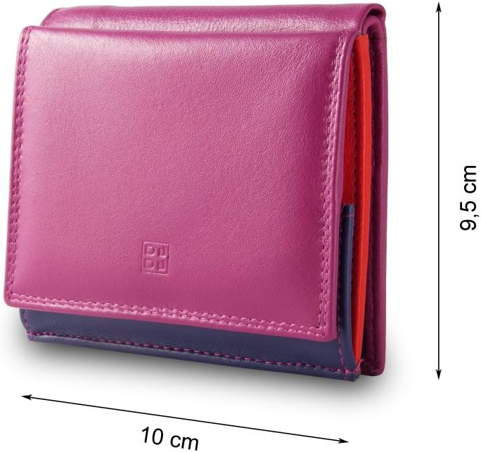 DUDU Mehrfarbiges Portemonnaie RFID in Leder mit Kartensteckfächer und Münzfach Fuchsia, Fuchsia