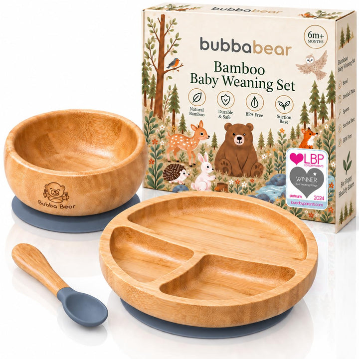Bubba Bear Kindergeschirr-Set | Kinderteller mit Saugnapf | Geschirrset für Kleinkinder | Unterteilt