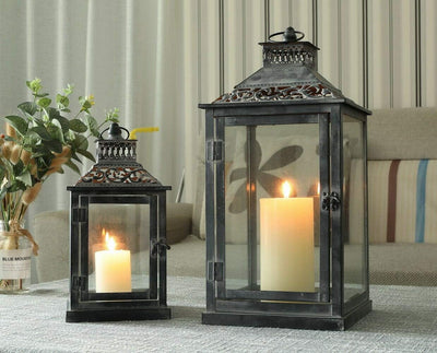 JHY DESIGN Deko Metall Hängend Laternen, Windlicht Set mit 2 Kerzen Laterne Kerzenständer Gartenlate