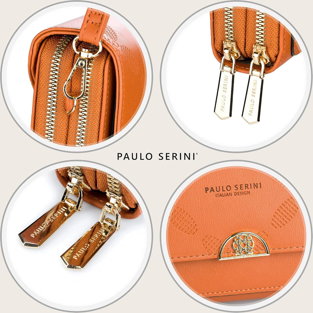 PAULO SERINI® Umhängetasche Damen | Handytasche zum Umhängen aus 100% veganem Leder | Handtasche Dam