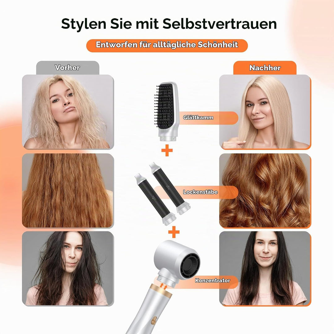 Hairstyler 5 in 1, Haarstyler Hair Styler Set 1000W Multistyler Haare mit Ionen Haartrockner Rundbür