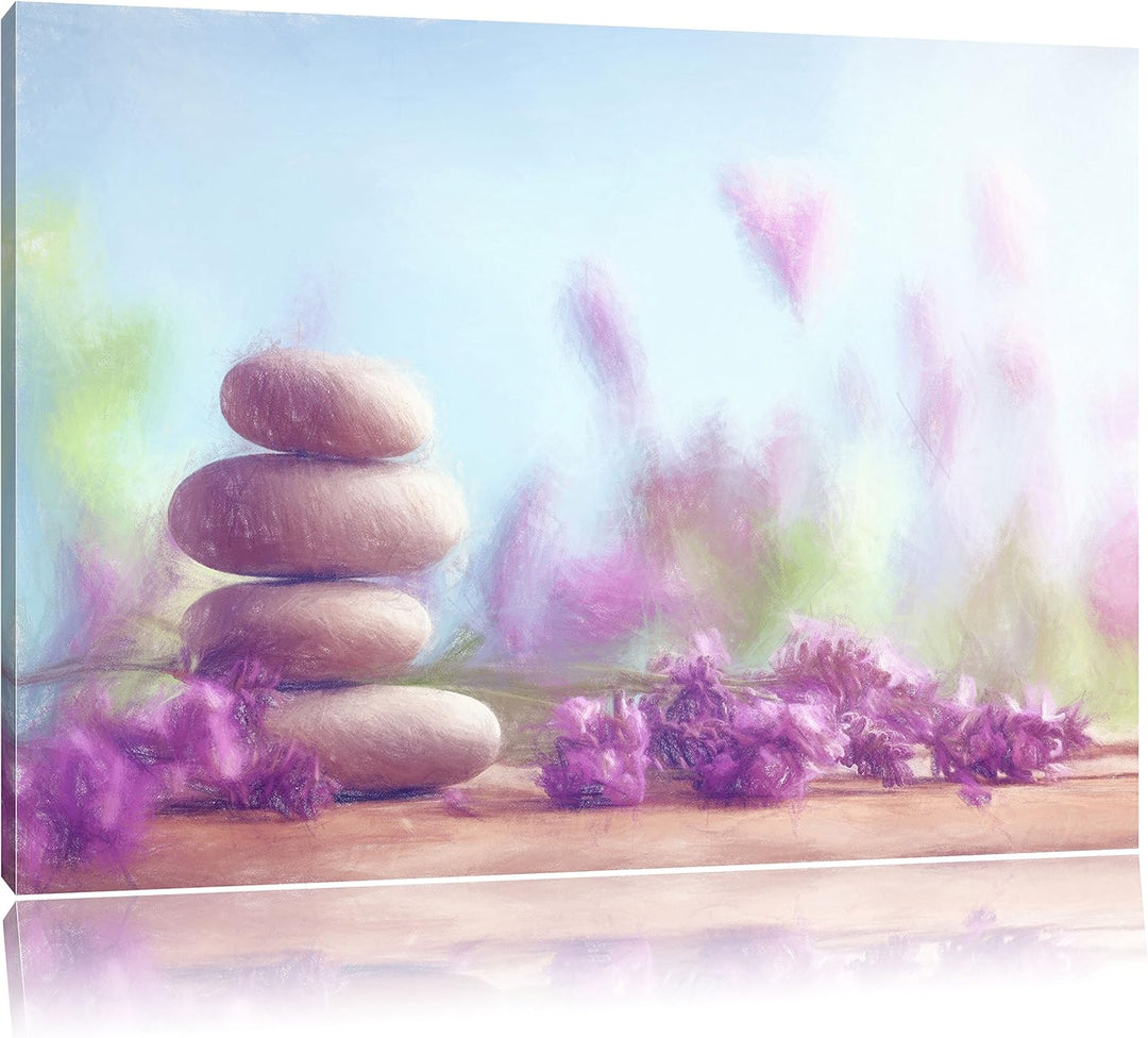 Pixxprint Lavendel Spa-Stillleben Kunst Buntstift Effekt, Format: 100x70 auf Leinwand, 100x70