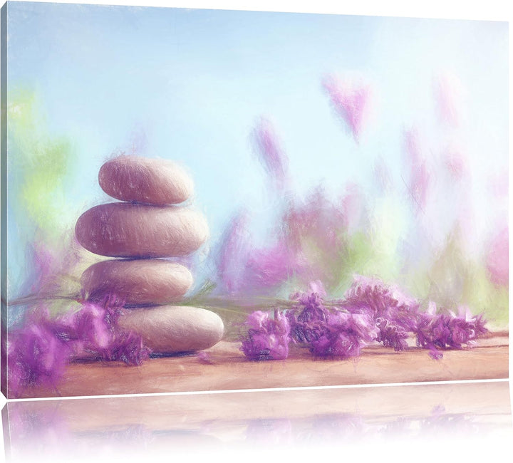 Pixxprint Lavendel Spa-Stillleben Kunst Buntstift Effekt, Format: 100x70 auf Leinwand, 100x70