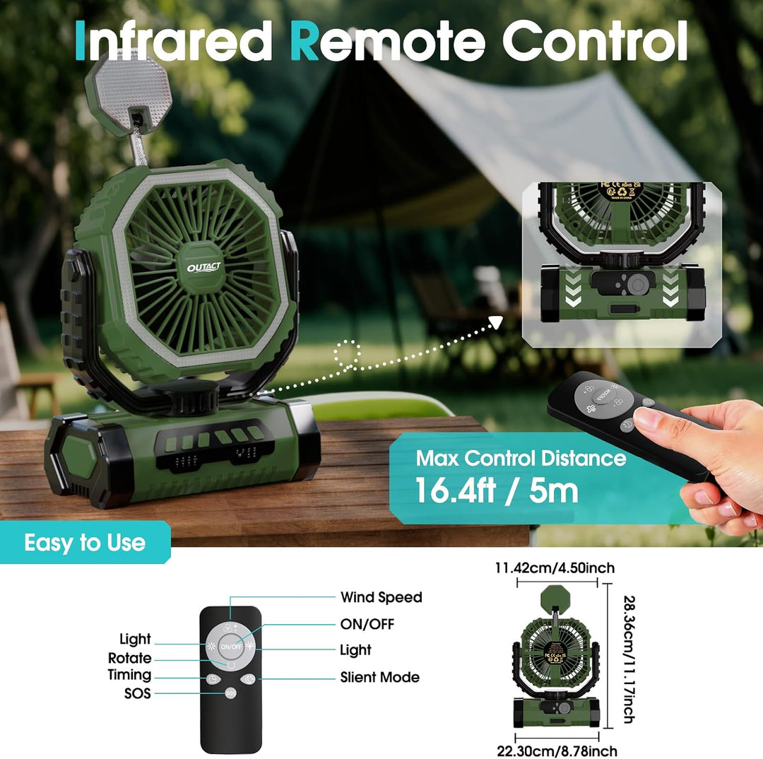 Camping Ventilator 20000mAh, Wiederaufladbarer Tischventilator USB Ventilator mit LED Licht &amp; Haken,