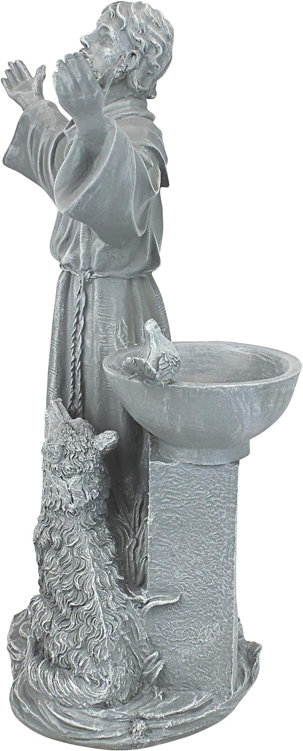 Design Toscano St. Francis Segen Religiöse Gartenstatue mit Vogeltrinkstelle, Polyresin, steingrau,
