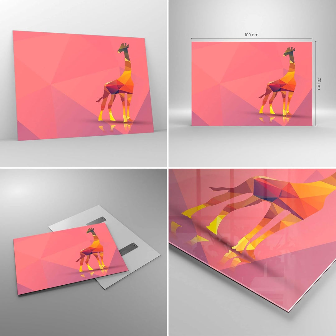 ARTTOR Bilder auf Glas 100x70cm Glasbild Giraffe modern Grafik Gross Wanddeko Bild im Glas Schlafzim