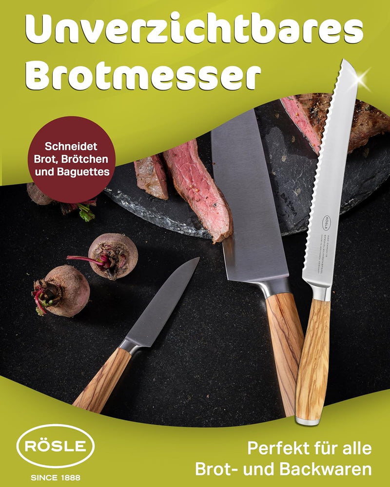 Rösle Brotmesser Artesano, Hochwertiges Küchenmesser zum Schneiden von Brot, Brötchen und Baguette,