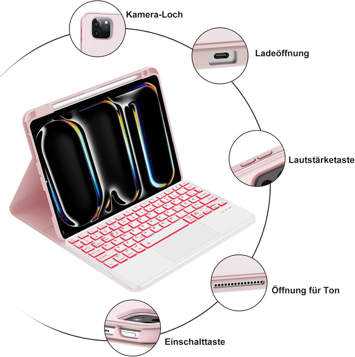 IVEOPPE Hülle mit Tastatur für iPad Pro 11" M5 2025/M4 2024 Con Touchpad, Deutsches QWERTZ Layout, M