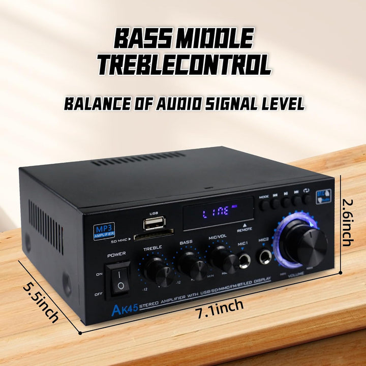 HiFi-Verstärker, Mini Bluetooth Stereo Audio Verstärker Receiver 12V/ 220V 600W 2 Kanäle Endverstärk