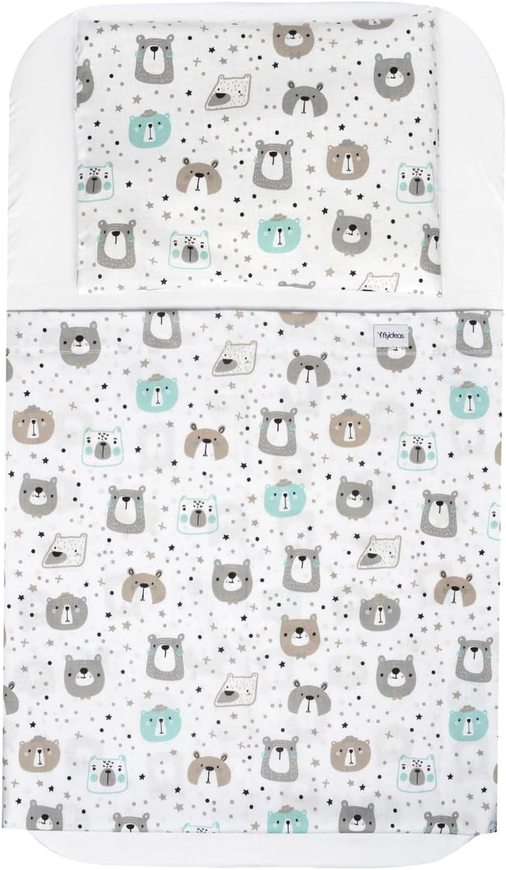 FlyIdeas Next2me Beistellbett Spannbettlaken 4 Teile Komplett-Set 83x50 cm mit wasserdichte Matratze