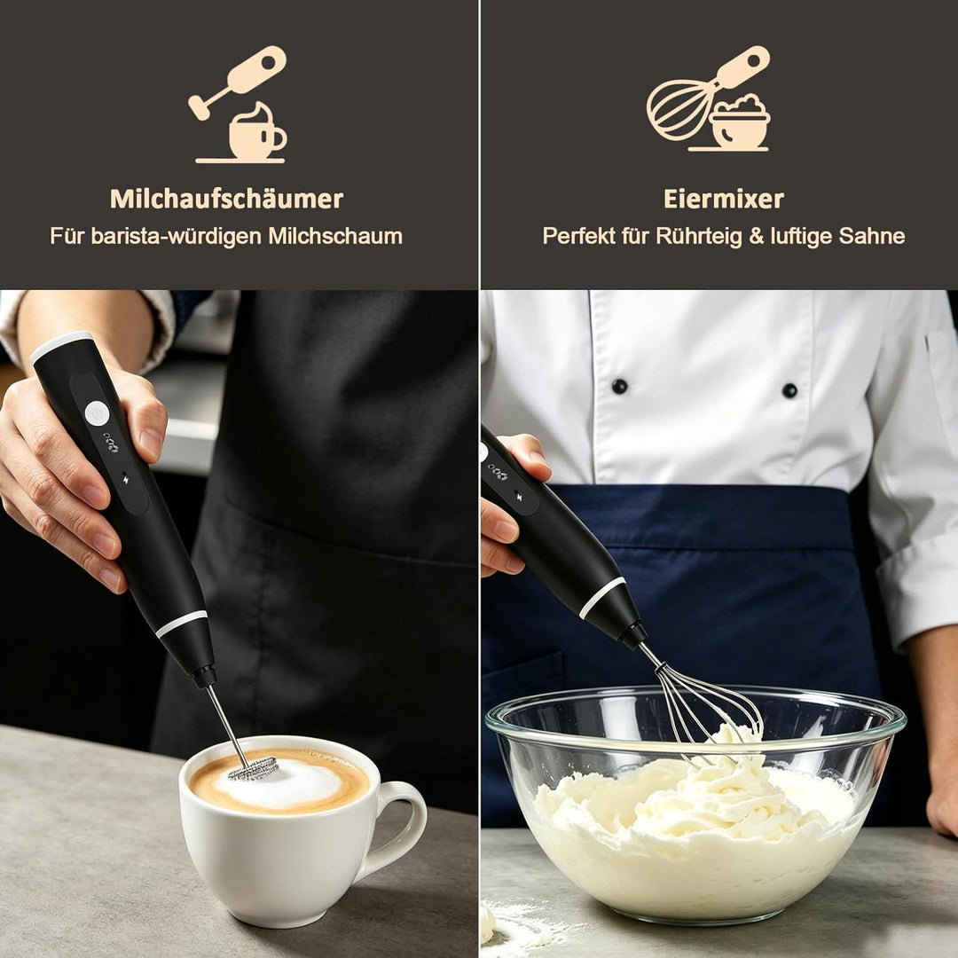 FITNATE Elektrischer Milchaufschäumer Stab, USB Handheld Milchschäumer Stab mit 3 Stufen, 2 Edelstah