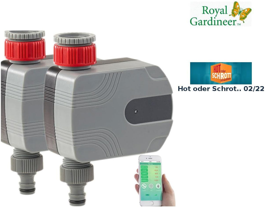 Royal Gardineer Wasserhahn, Bluetooth: 2er-Set Bewässerungscomputer mit Bluetooth und App-Steuerung