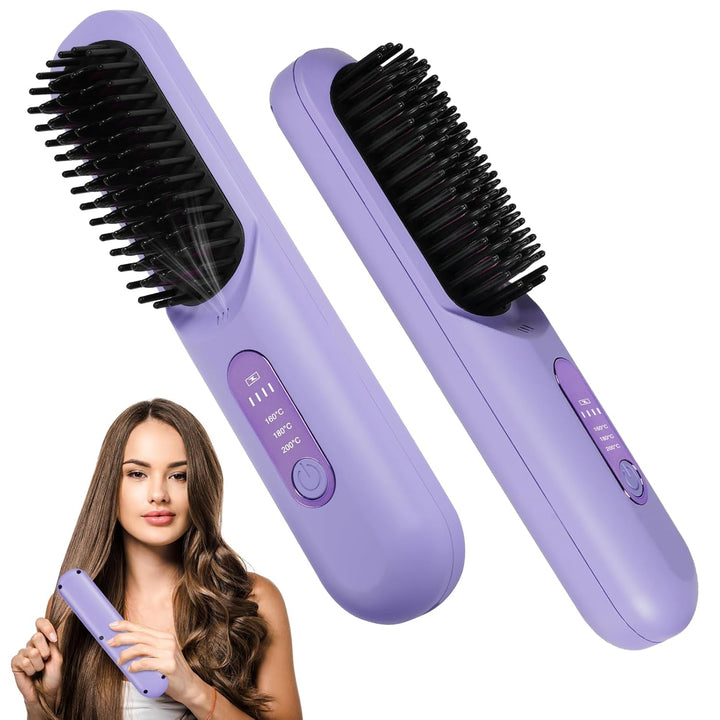 LOPHE Mini Haarglätterbürste, Glättbürste Kabellos, Hair Straightener Comb mit LCD-Bildschirm 3-Stuf