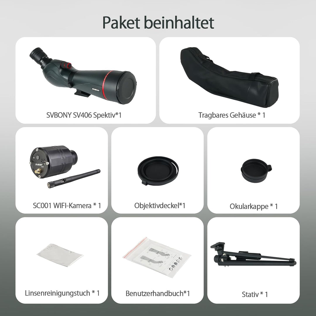 Svbony SV406 20–60x80 mm Spektiv mit SC001 WiFi Kamera, HD FMC BAK4 mit Dual Focus, 1.25'' Abnehmbar