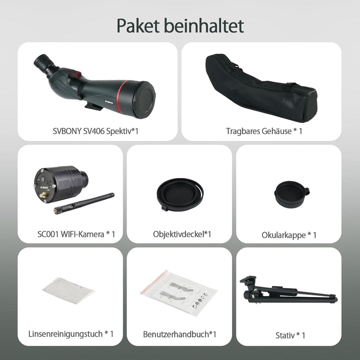 Svbony SV406 20–60x80 mm Spektiv mit SC001 WiFi Kamera, HD FMC BAK4 mit Dual Focus, 1.25'' Abnehmbar