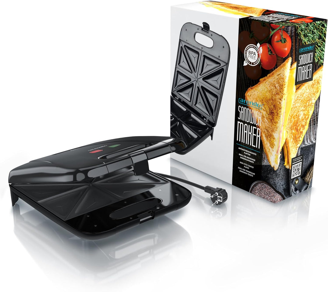 Arendo - Sandwichmaker XXL – für 4 Sandwiches – 1400 W – Sandwichtoaster mit Antihaftbeschichtung –