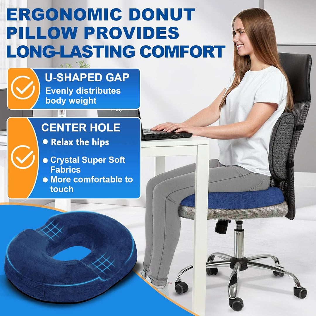 Donut Sitzkissen aus Memory Foam – Ergonomisches Ringkissen für Büro, Auto & Homeoffice – Druckentla