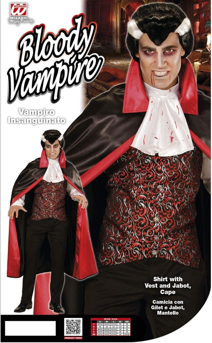 Widmann Erwachsenenkostüm Vampir, Shirt mit Weste und Jabot und Umhang, S