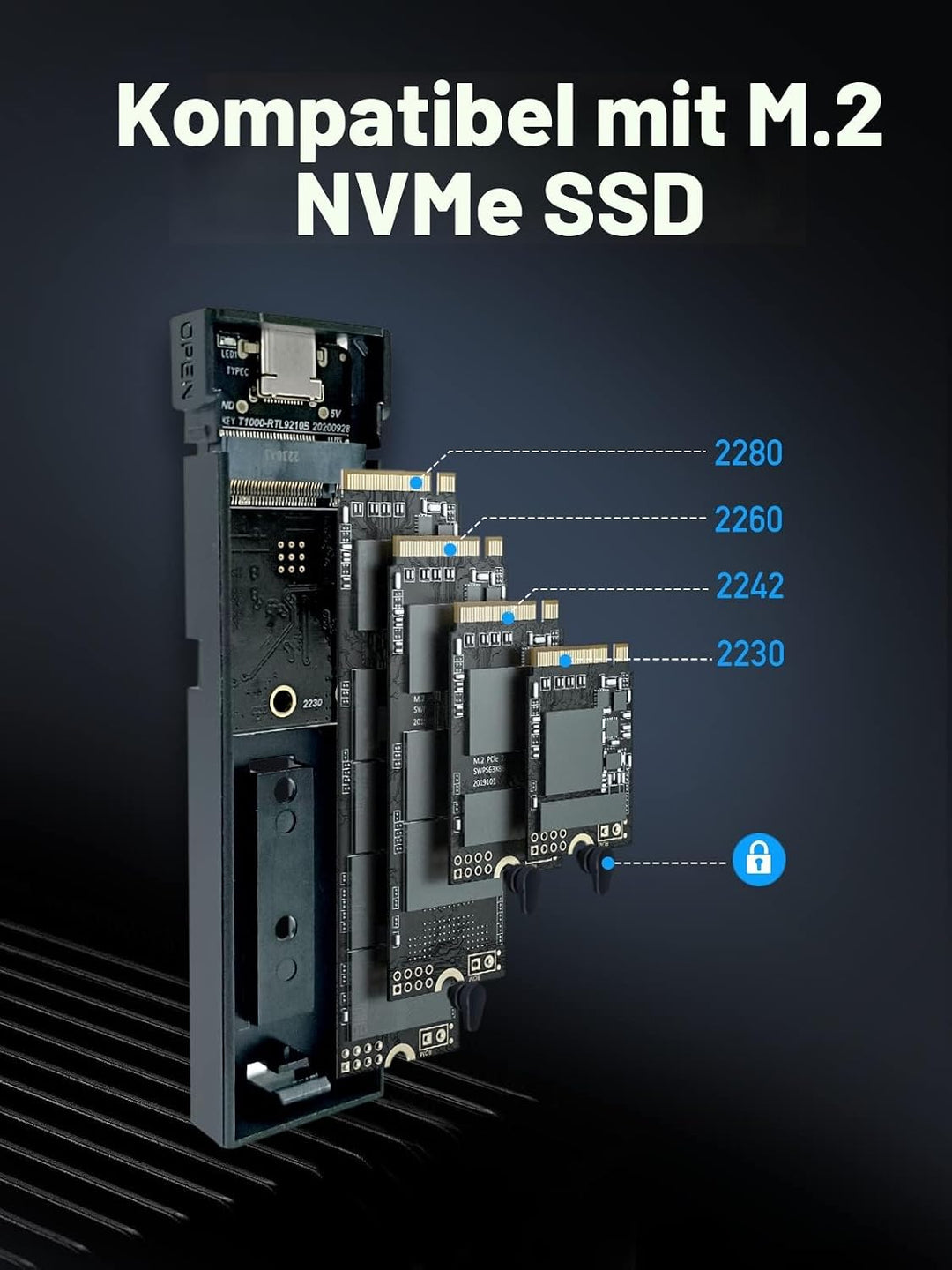 VCOM M.2 NVMe SSD Gehäuse, 10Gbps NVMe PCIe auf USB Adapter mit USB 3.2 Gen2, werkzeugfreie Installa
