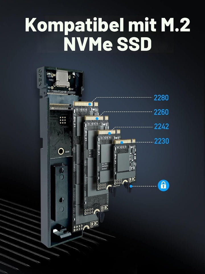 VCOM M.2 NVMe SSD Gehäuse, 10Gbps NVMe PCIe auf USB Adapter mit USB 3.2 Gen2, werkzeugfreie Installa