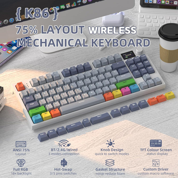 VGN GAMEPOWER RK86PRO Mechanische Gaming Tastatur Kabellos 75% Prozent TKL, 2,4G Wireless/Bluetooth/