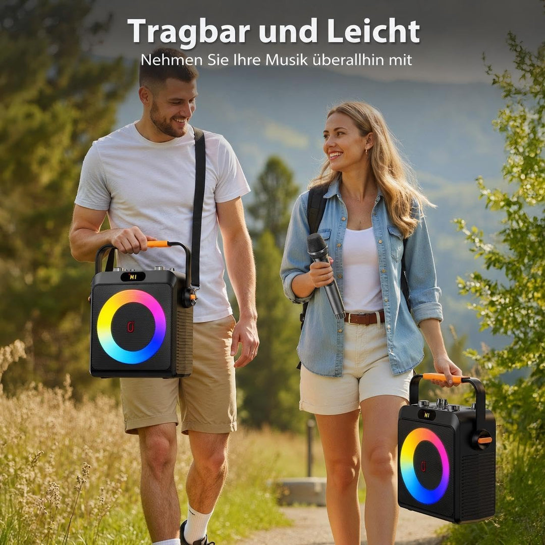 JYX Karaoke Machine mit 2 Mikrofones, Tragbaren Bluetooth Lautsprecher mit RGB-Licht, Karaoke Anlage