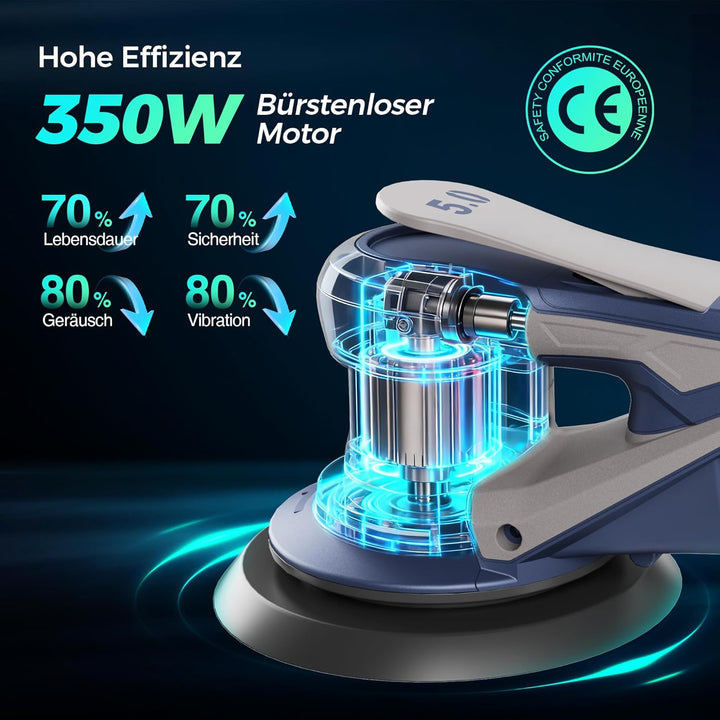 Bürstenloser Exzenterschleifer mit 125mm/150mm Schleifteller, 350W Schleifmaschine für Holz mit 20 S