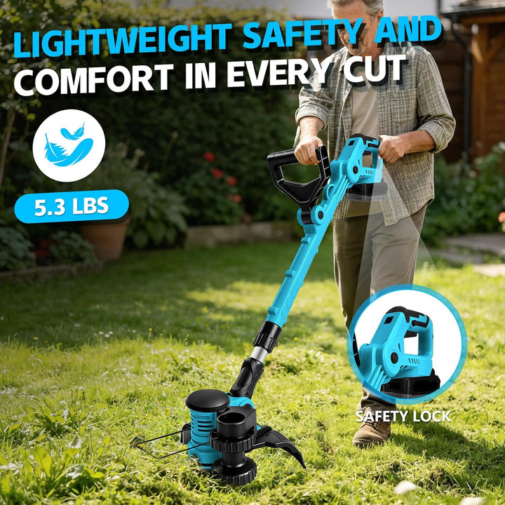 2IN1 Akku-Rasentrimmer kompatibel mit Makita, teleskopisch | 2×3000mAh Akku+Ladegerät, 6 Fäden, Seit