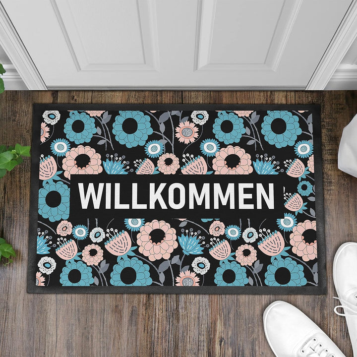 Trendation - Willkommen Fussmatte Grafik Schmutzfangmatte Geschenk Aussen Innenbereich 60x40 cm Wasc