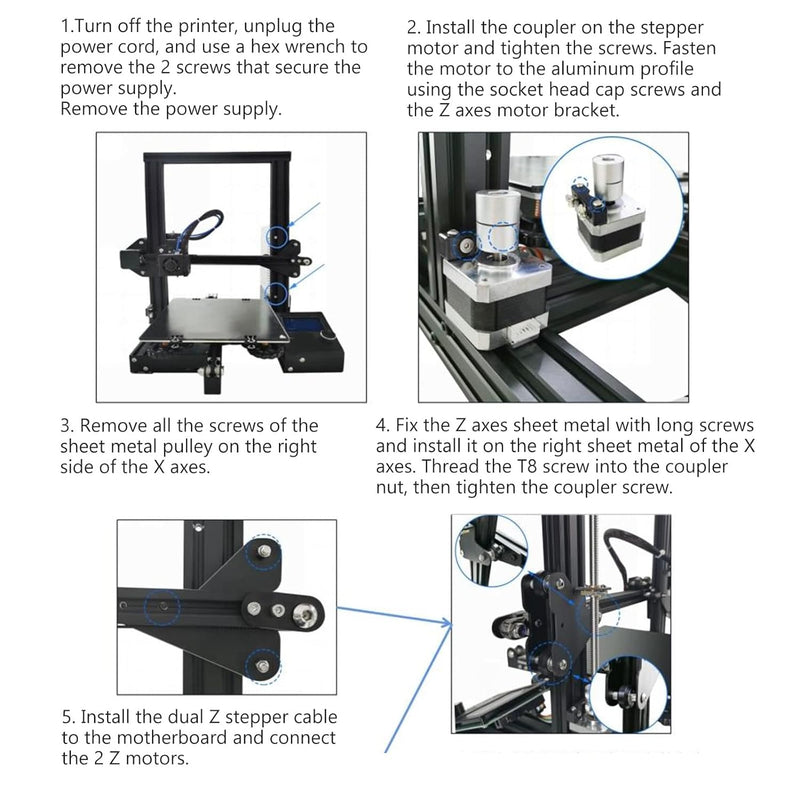 3D-Drucker-Z-Upgrade-Kit, Ender 3 Dual-Z-Achsen-Kit, 3D-Drucker-Z-Upgrade-Kit mit Leitspindel-Schrit