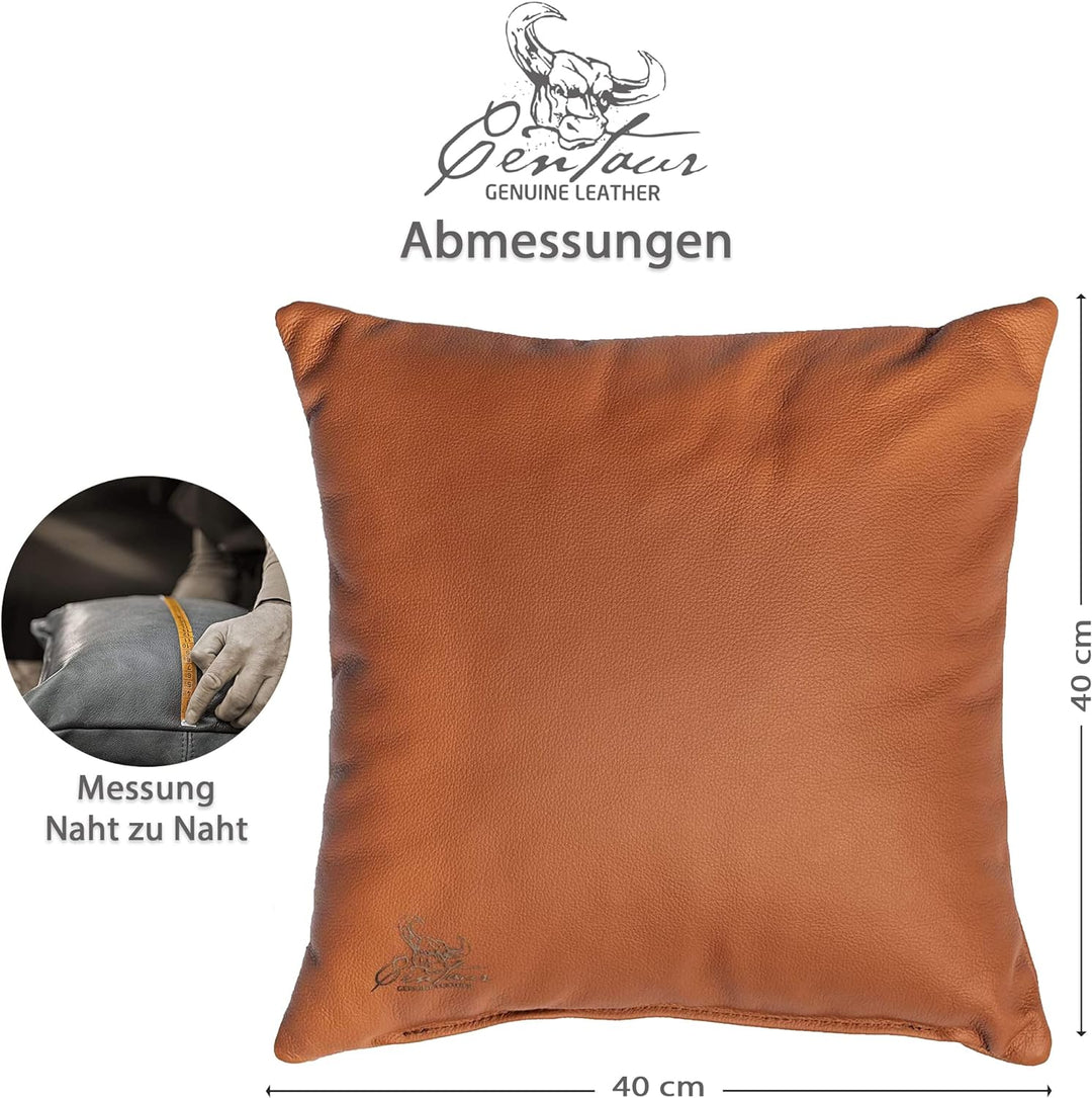 Centaur - Deko Lederkissen 40 x 40 cm für Sofa oder Schlafzimmer Cognac - Echt Leder Kissen Echtlede