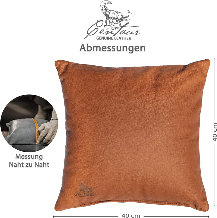 Centaur - Deko Lederkissen 40 x 40 cm für Sofa oder Schlafzimmer Cognac - Echt Leder Kissen Echtlede
