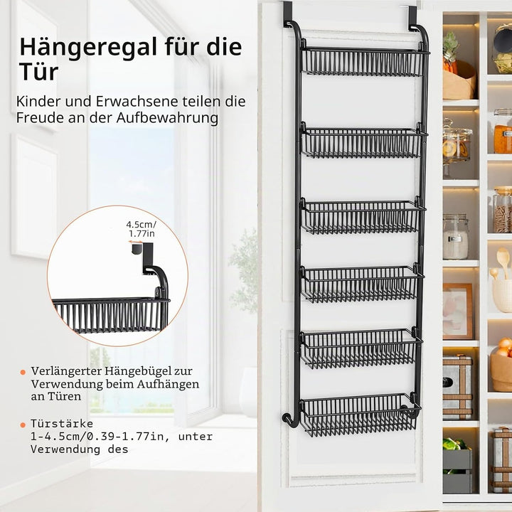 CEIEVER Hängender Organizer an der Tür,Gewürzregal mit 6 Etagen Einstellbar Tür Hängeregal Tür-Organ