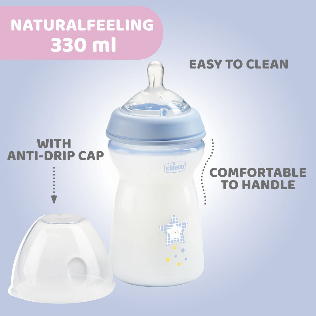 Chicco Natural Feeling Anti-Kolik Babyflasche 6+ Monate, 2 Stück, 330 ml, Babyfläschchen mit Weichem