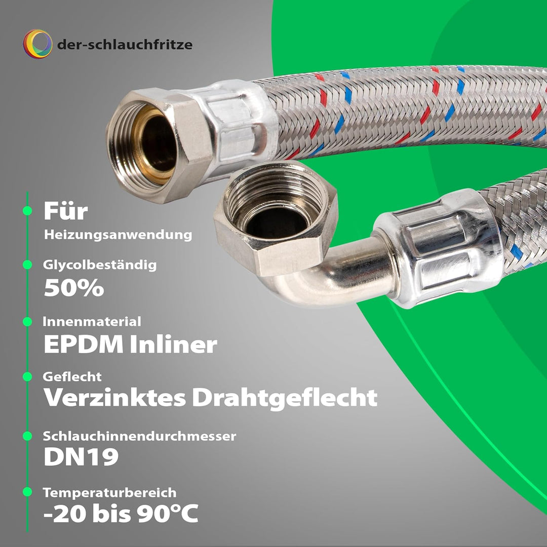 Panzerschlauch 3/4"ÜM x 3/4"ÜM Bogen (DN19) 2,00m / 2.000mm, 2,00m / 2.000mm