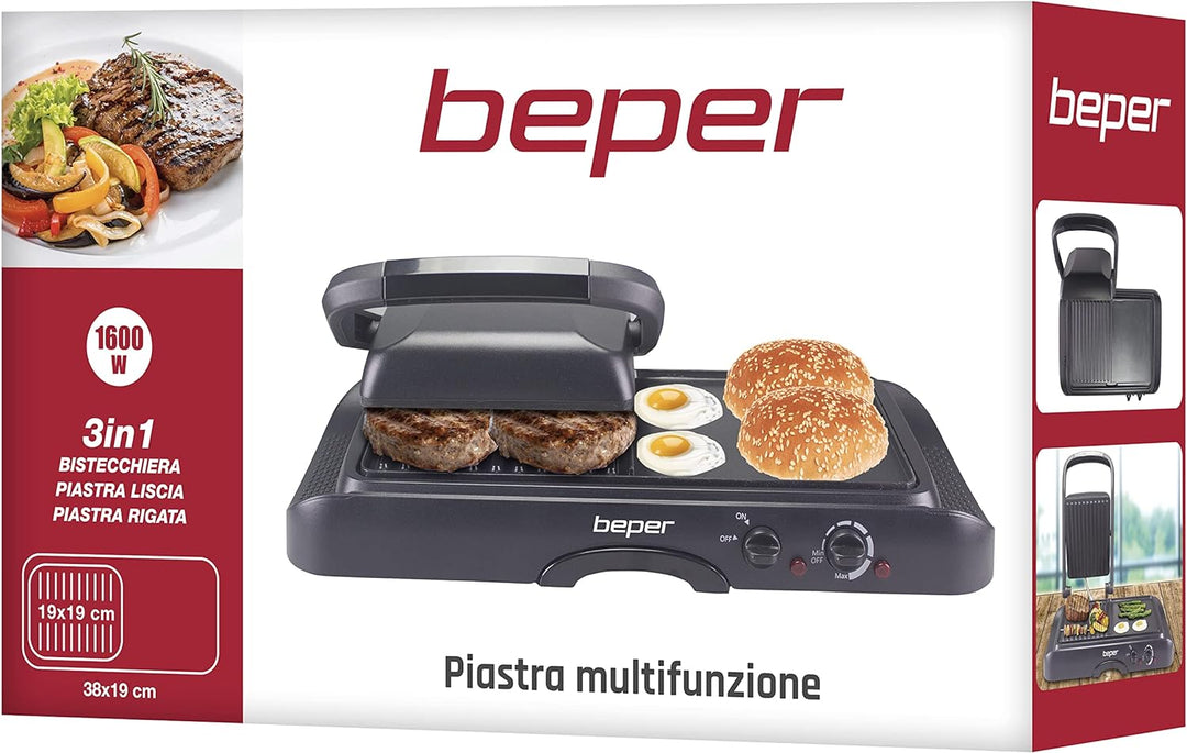 BEPER P101TOS501 Kontaktgrill Antihaft-Aluminium – Elektrogrill 1600 W 1600 WATT, 1600 WATT