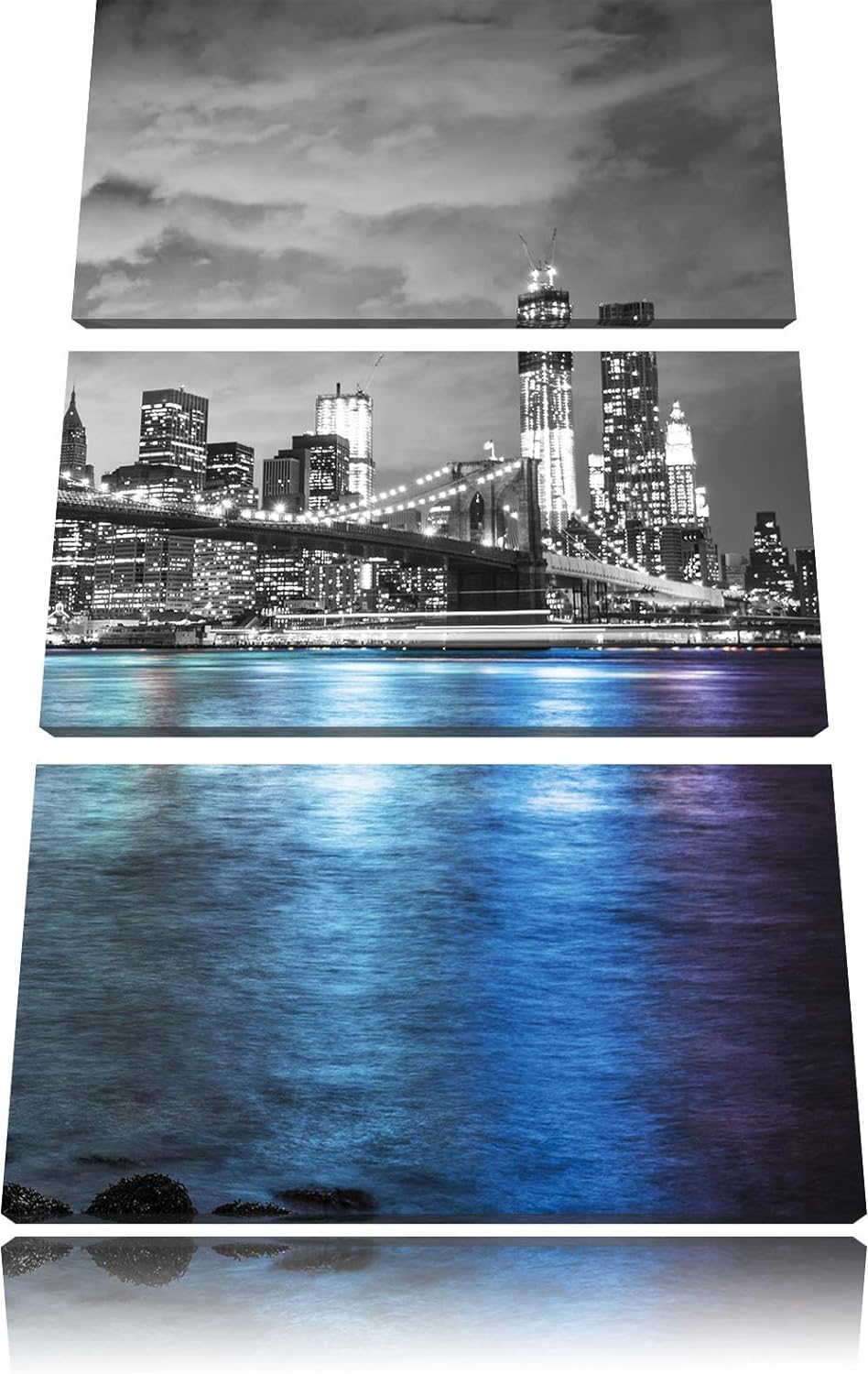 Pixxprint New York Skyline am Abend schwarz/weiss 3-Teiler Leinwandbild 120x80 Bild auf Leinwand