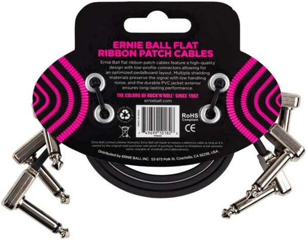 Ernie Ball Flachband-Patchkabel, 3er-Pack, 30 cm Schwarz 30,5 cm 3 Stück, Schwarz 30,5 cm 3 Stück