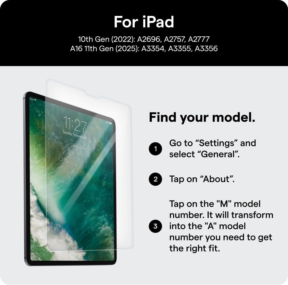 Zugu Hülle Displayschutz für iPad 10.9 10. Generation – gehärtete, kratzfeste Glasfolie – Fingerabdr
