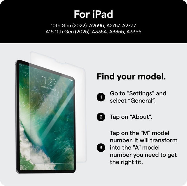 Zugu Hülle Displayschutz für iPad 10.9 10. Generation – gehärtete, kratzfeste Glasfolie – Fingerabdr