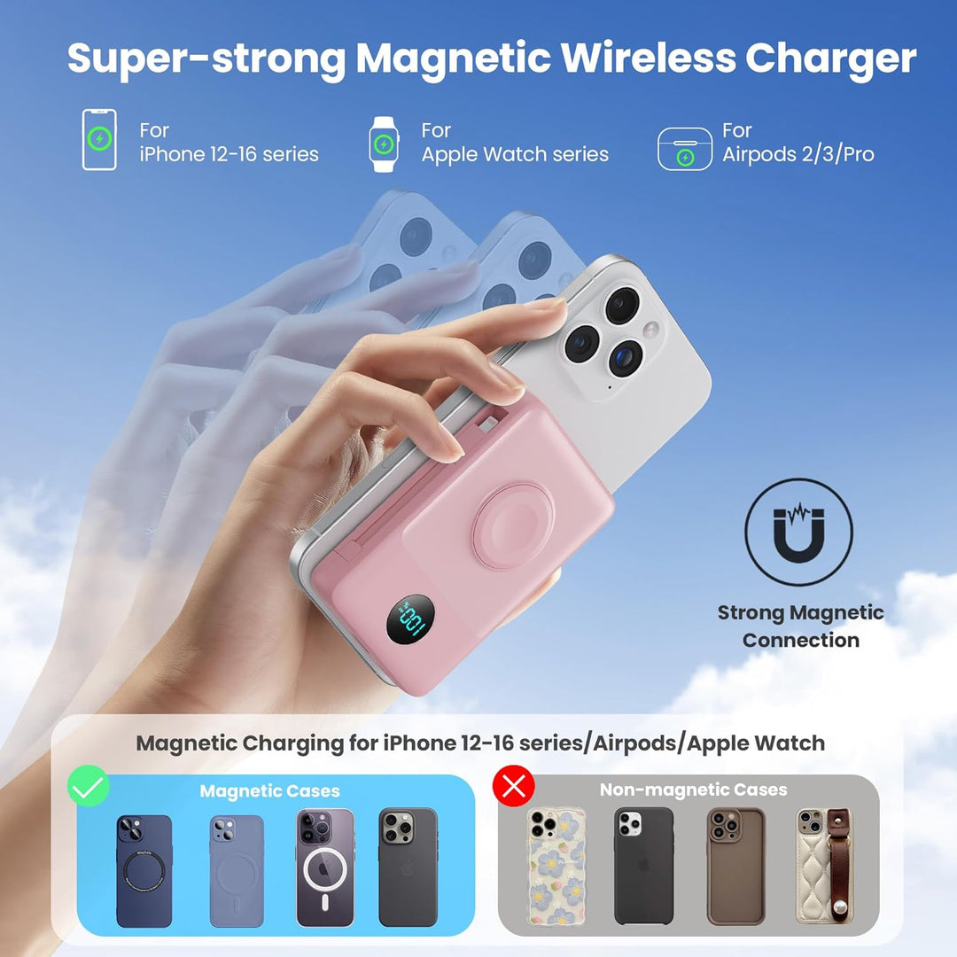 Magnetische Power Bank mit Ladekabel für MagSafe, 10800mAh Wireless PowerBank mit i-Watch Ladegerät,