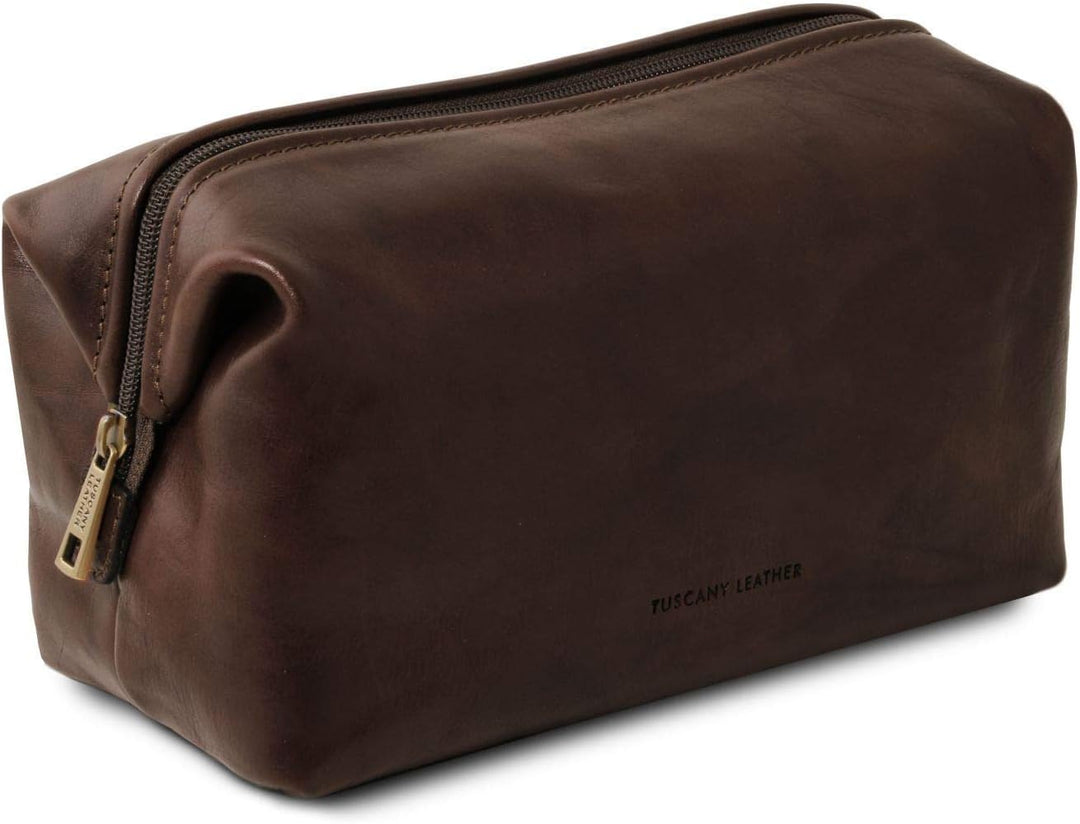 Tuscany Leather Smarty Reise- Kulturtasche aus Leder - Gross Dunkelbraun, Dunkelbraun