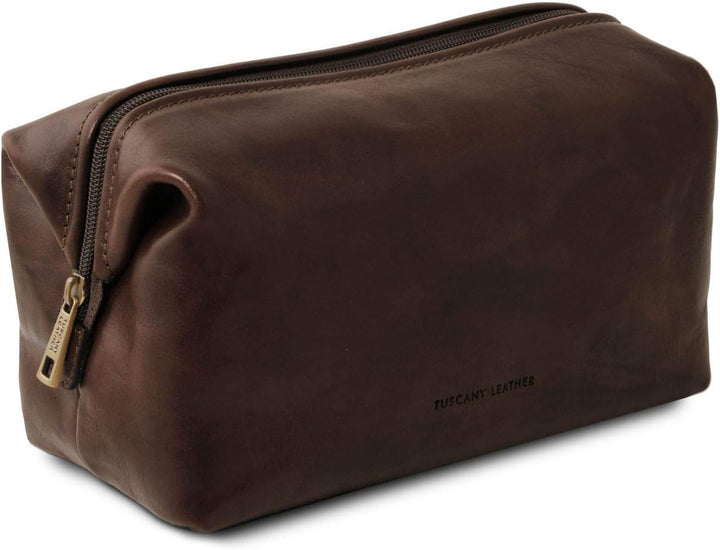 Tuscany Leather Smarty Reise- Kulturtasche aus Leder - Gross Dunkelbraun, Dunkelbraun
