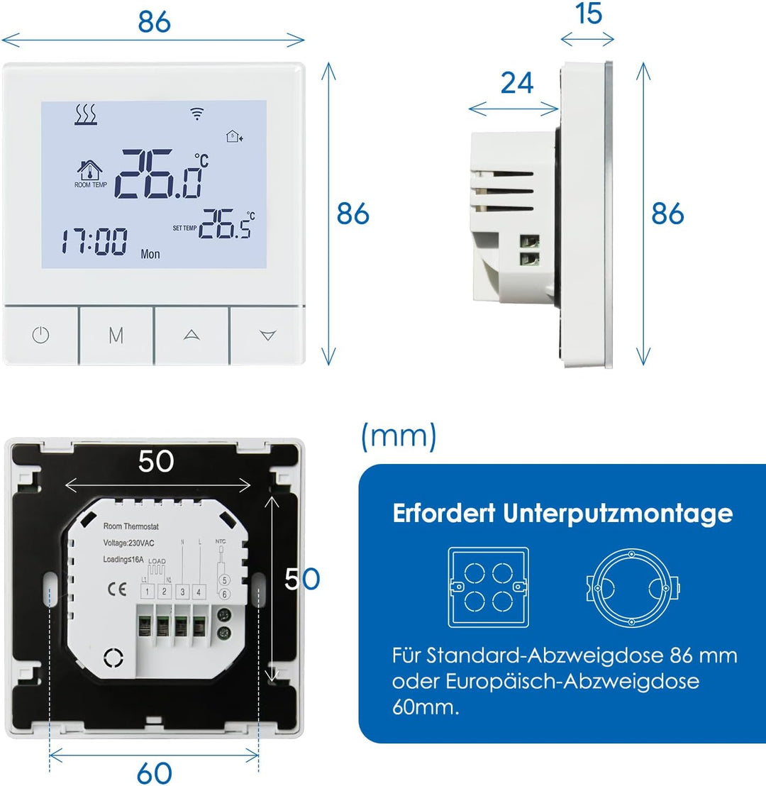 Thermostat Fussbodenheizung Wasser, Beok Thermostat WiFi Smart Raumthermostat Fussbodenheizung Progr