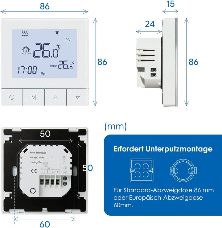 Thermostat Fussbodenheizung Wasser, Beok Thermostat WiFi Smart Raumthermostat Fussbodenheizung Progr
