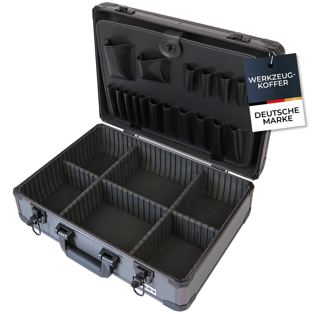 HMF 14601-02 Alu Werkzeugkoffer leer, verstellbare Facheinteilung, 46 x 15 x 33 cm