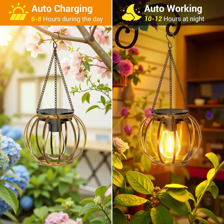 BUCASA Solarlampen für Aussen Hängend, 2 Stück Bronze Solarlaterne für Aussen mit Grösser LED-Glühbi