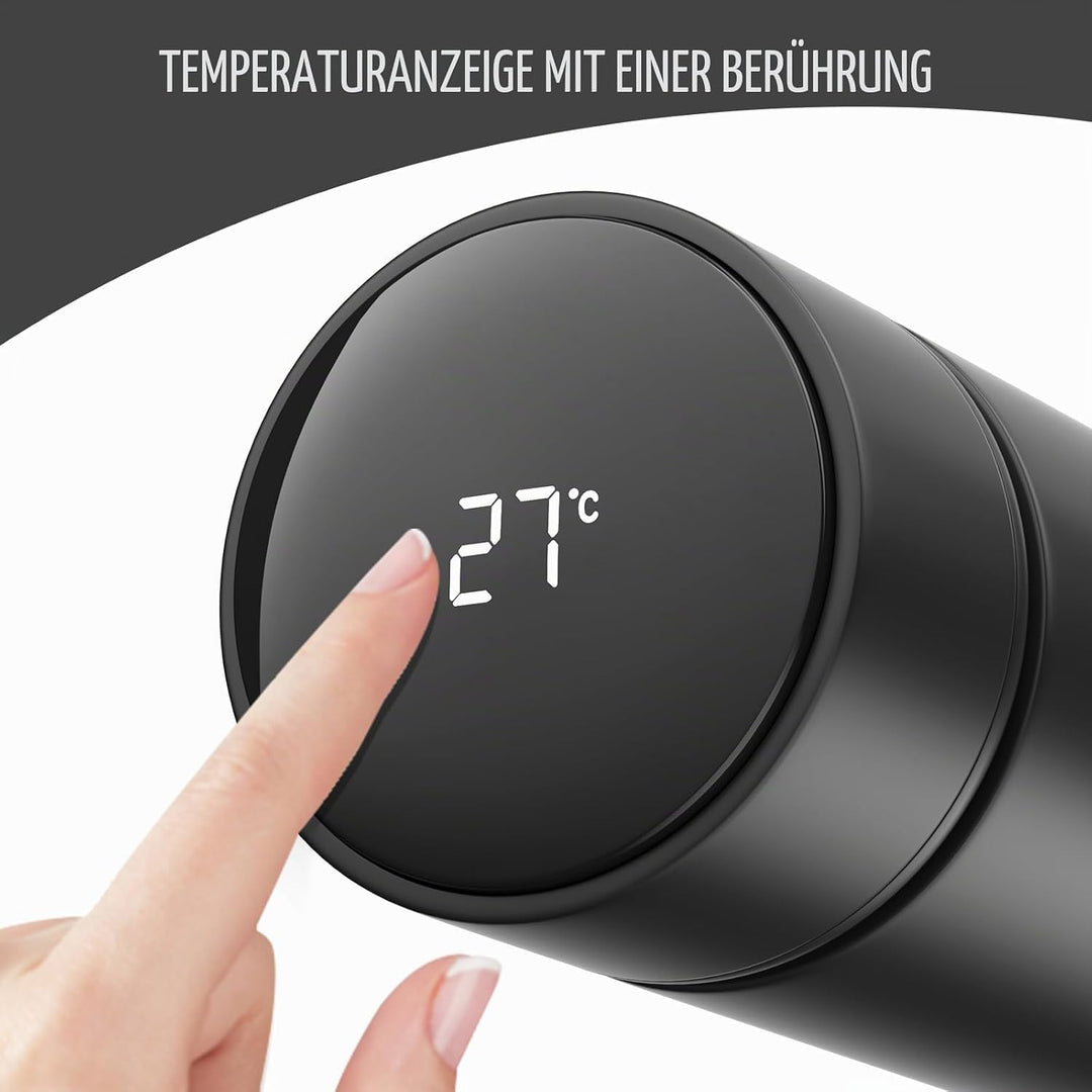 Homealexa 500ml Thermosflasche, Vakuum Isolierbecher Trinkflasche aus 304 Edelstahl, LED-Touchscreen