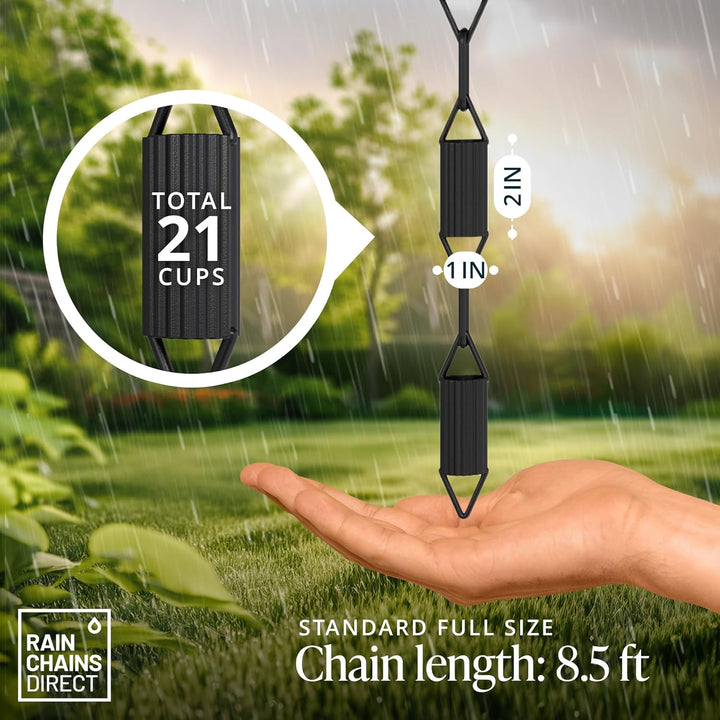Rain Chains Direct Manicotti Regenkette, 8,5 FuÃŸlänge, Aluminium, schwarz pulverbeschichtet, funkti